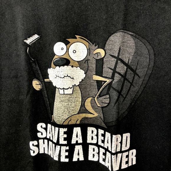 Risqué Innuendo Beaver Humor Graphic Black Funny T-shirt Top Men’s Size Large - Picture 2 of 4